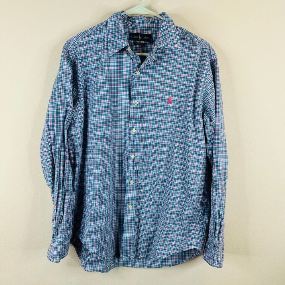 Ralph Lauren Button Down Shirt Mens Size L Multicolor Custom Fit 100% Cotton